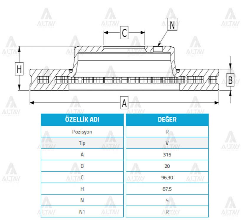 FREN DİSKİ SORENTO 02-06  ARKA DÜZ 315-5