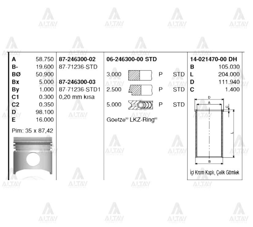 PİSTON SEGMANLI NPR-59 102mm STD