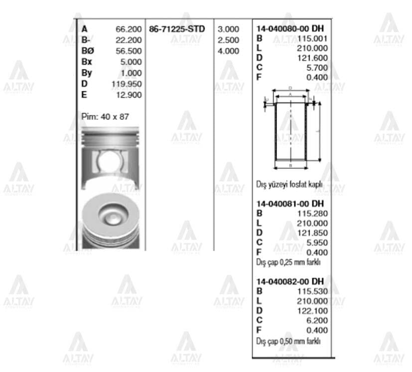 PİSTON SEGMANSIZ NQR-70 110mm STD A
