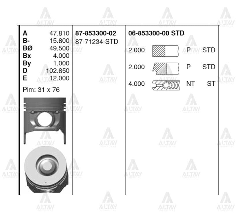 PİSTON SEGMANLI D-MAX 2.5 4JA1-TD 4*2 04-07  93.00mm STD