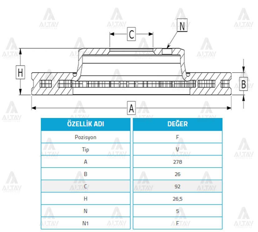 FREN DİSKİ BONGO 06-16 K2900  ÖN HAVALI 278-5