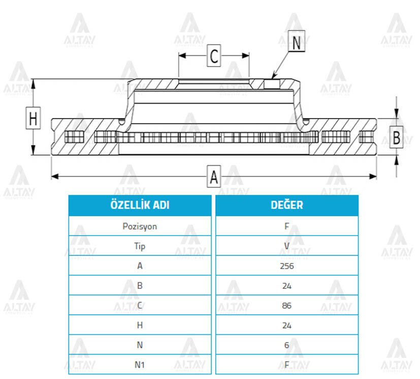 FREN DİSKİ BONGO  97-99  HI-BESTA  97-00  B2500  97-00  ÖN HAVALI 256-6