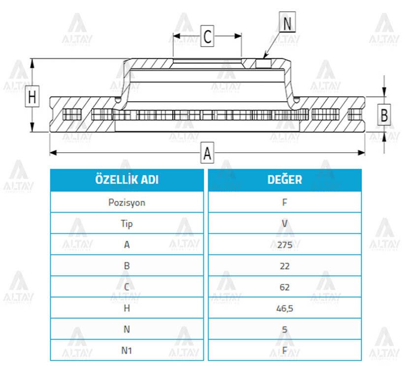 TOYOTA AURIS ÖN FREN DİSKİ HAVALI  2007 den 2013 e Kadar Model 275-5
