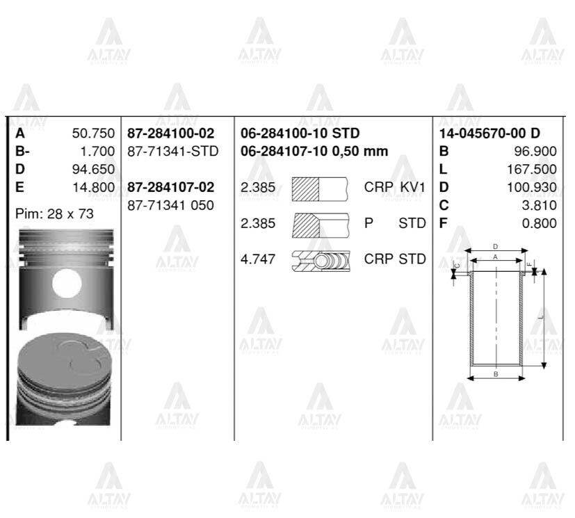 Ücretsiz Kargo KİA CERES MOTOR PİSTON ve SEGMAN TAKIMI Seti 2200 Motor 050 Ölçü ORİJİNAL