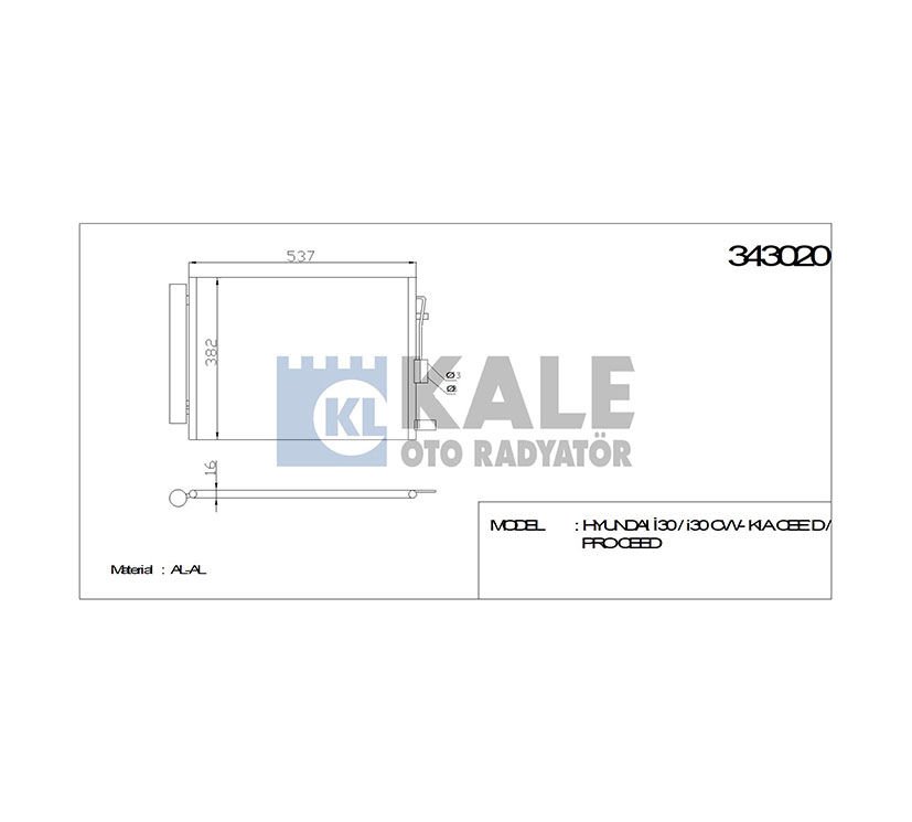 RADYATÖR KLİMA I-30 12-16  CEED 12-18  PROCEED 11= DİZEL 537x382x16