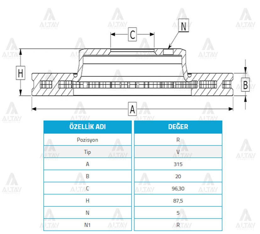 FREN DİSKİ SORENTO 02-06  ARKA DÜZ 315-6