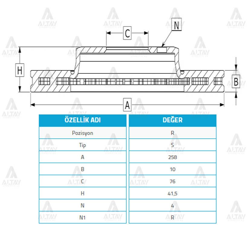 FREN DİSKİ CERATO 04-08  ARKA DÜZ 258-4